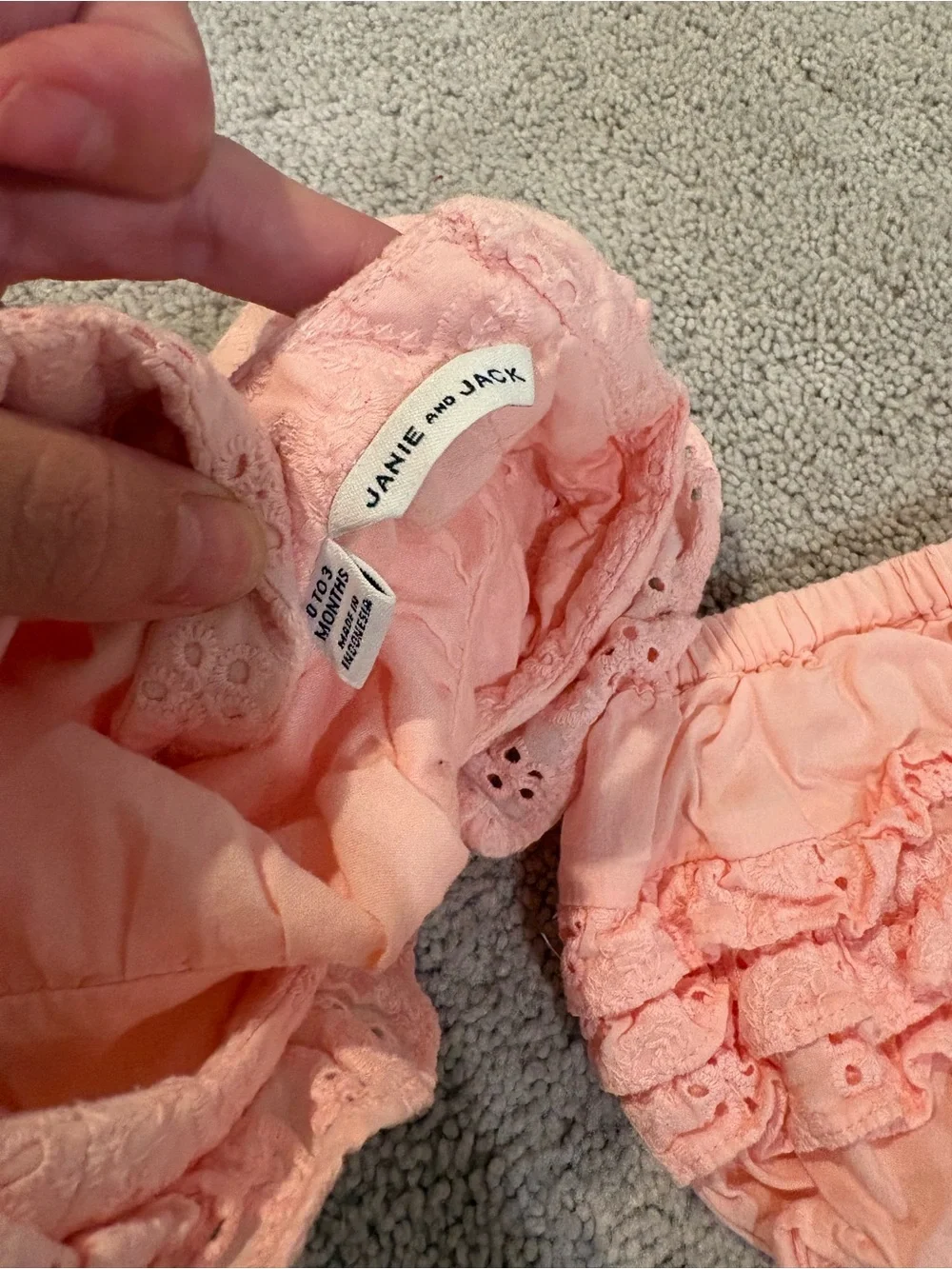Janie and Jack Peach Pink Eyelet Top with Matching Bloomers